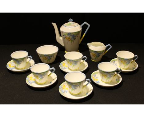 An Art Deco, Gladstone China coffee service, comprised of fifteen pieces; coffee pot, milk jug, sugar bowl, six cups and sauc