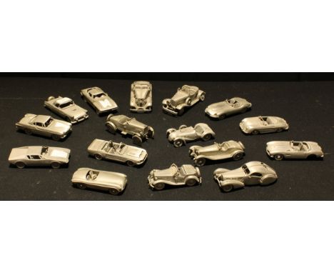 A collection of Danbury Mint pewter model cars including Mercedes Benz 500K 1935, others, all unboxed (quantity) 