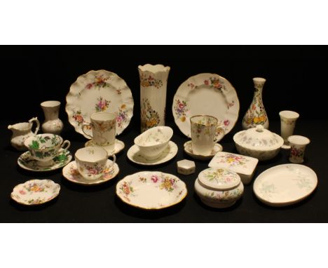 Ceramics - Royal Crown Derby Posies including cup and saucer, cream jug, trinket dishes, dessert plates, box and cover, etc; 