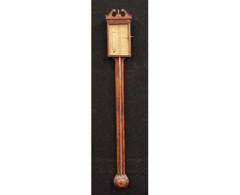 A George III style mahogany stick barometer, 10cm brass register inscribed Thomas Wright, 95.5cm high 