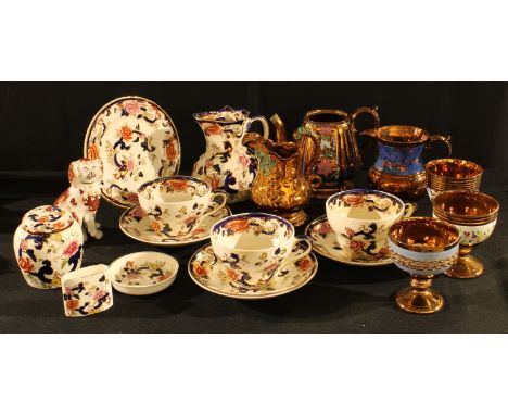 Mason Mandalay pattern breakfast cups and saucers;  ginger jar;  Sunderland Copper lusrtre;  a Staffordshire dog, c.1880 