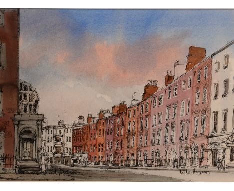 Pete Hogan (Irish School)Clare Street, Dublinsigned, titled, pen and ink sketch, 27.5cm x 37.5cm 