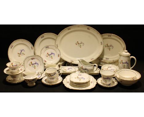 A Shelley Versaille pattern part dinner and tea service, including three graduated meat plates, dinner plates, dessert plates