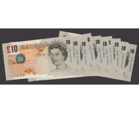 Bank of England, Merlyn V. Lowther, £10 (10), 2000, serial numbers AA01 007991-8000, uncirculated and low number first run ru