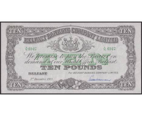 Belfast Banking Company Limited, £10, 3 December 1963, serial number A/N 6947, Williamson signature, light central fold, abou