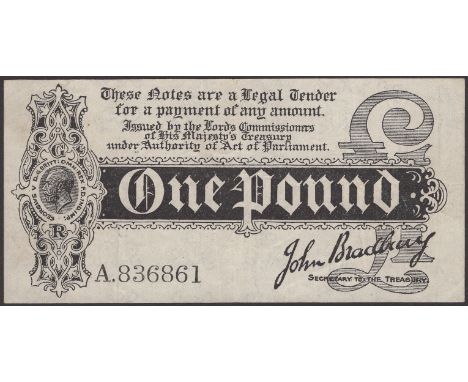 Treasury Series, John Bradbury, £1, 7 August 1914, serial number A.836861, a solid very fine, a rare first type   EPM T1 £800