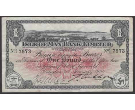 Isle of Man Bank Limited, £1, 31 January 1929, serial number Y/1 7973, manuscript Quayle and Cubbon signatures, an original a