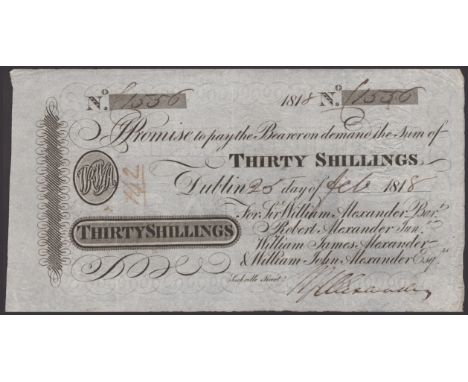 Alexanders Bank, 30 Shillings, 25 February 1818, serial number 1556, manuscript Alexander signature, stamp hinges on reverse,