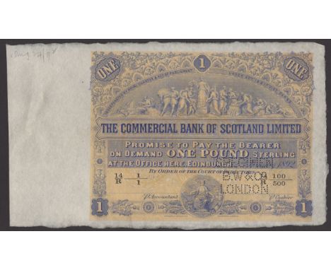 Commercial Bank of Scotland Limited, printers archival specimen £1, 2 January 1892, serial number range 14/R 1/1 to 14/R 100/