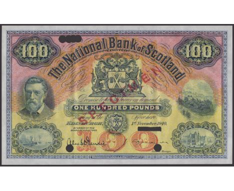 National Bank of Scotland Limited, post-production specimen £100, 1 November 1949, no serial number, Dandie and Brown signatu