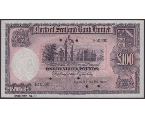 North of Scotland Bank Limited, specimen £100, ND (1 July 1940), serial number Ec0000, red SPECIMEN overprint on reverse, sev