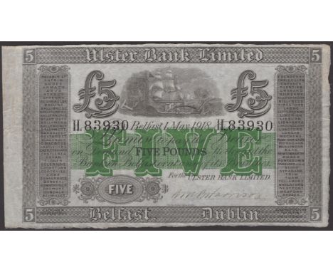 Ulster Bank Limited, £5, 1 May 1918, serial number H.83930, manuscript Harrison signature, a pleasing and original good very 