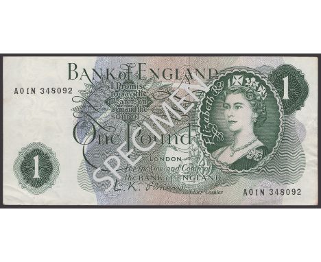 Bank of England, Leslie K. O’Brien, experimental £1, 17 March 1960, serial number A01N 348092, original good very fine, a sca
