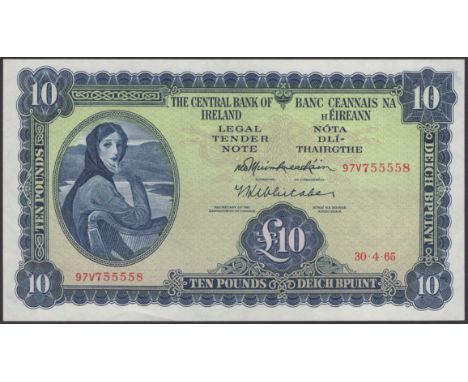 Central Bank of Ireland, £10, 30 April 1965, serial number 97V 755558, Muimhneachain and Whitaker signatures, light central b