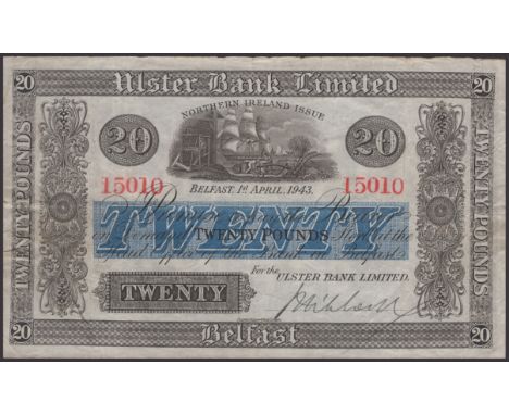 Ulster Bank Limited, £20, 1 April 1943, serial number 15010, manuscript Larmour signature, graffiti on reverse, fine  PMI UB 