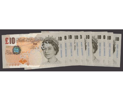 Bank of England, Merlyn V. Lowther, £10 (10), 2000, serial numbers AA01 008001-10, uncirculated and a run of low number first