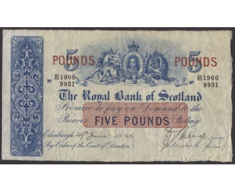 Royal Bank of Scotland, £5, 29 June 1923, serial number E1900/9931, Speed and one additional manuscript signature, lovely ori