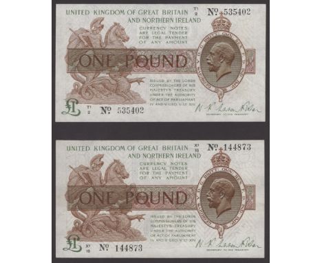 Treasury Series, Warren Fisher, £1 (2), 25 July 1927, serial numbers T1/2 535402 and X1/18 144873, first original extremely f