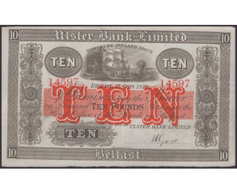 Ulster Bank Limited, £10, 1 October 1930, serial number 14597, manuscript Gore signature, lightly pressed, decent paper quali