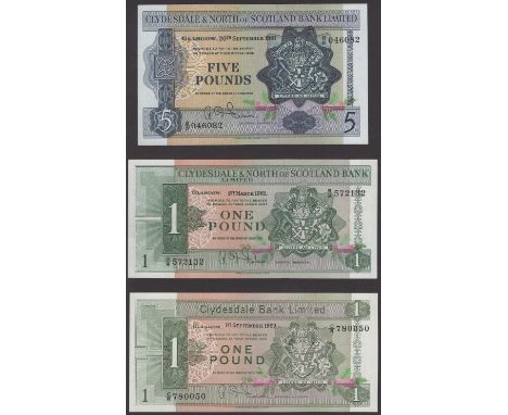 Clydesdale & North of Scotland Bank Limited, £1, 1 March 1961, prefix B/B, £5, 20 September 1961, prefix B/B, also Clydesdale