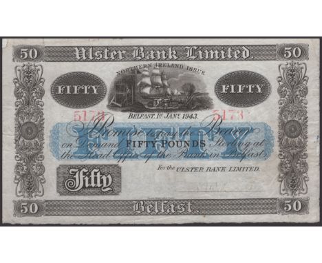 Ulster Bank Limited, £50, 1 January 1943, serial number 5173, manuscript Williams signature, pinholes, pressed fine  PMI UB 6