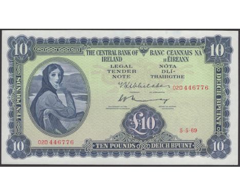 Central Bank of Ireland, £10, 5 May 1969, serial number 02D 446776, Whitaker and Murray signatures, light central bend, a sup