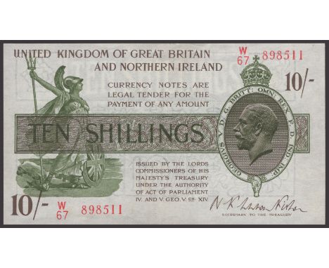 Treasury Series, Warren Fisher, 10 Shillings, 25 July 1927, serial number W/67 898511, one light central fold thus extremely 