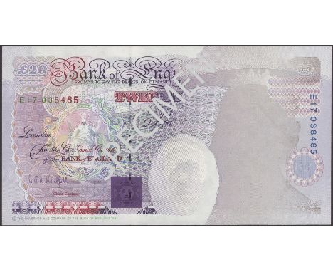 ERROR: Bank of England, Graham E. A. Kentfield, £20, 25 November 1991, serial number E17 038485, the Queen and detail omitted