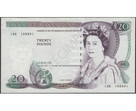ERROR: Bank of England, George M. Gill, £20, 1 March 1988, serial number 13R 103341, underprint entirely missing, light handl