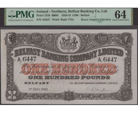 Belfast Banking Company Limited, £100, 3 February 1943, serial number A6447, manuscript Smyth signature, in PMG holder 64, ch