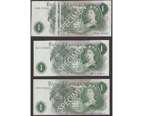 ERROR: Bank of England, John B. Page, £1 (3), 1970, prefixes Z49B, W01E and HT42, first with double gutter fold, second with 