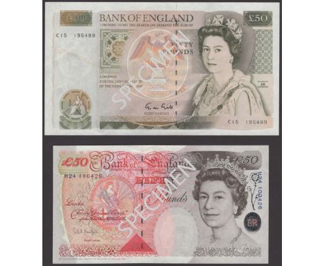 Bank of England, George M. Gill, £50, 21 July 1988, serial number C15 195489, also G.E.A. Kentfield, £50, serial number H24 1
