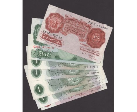 Bank of England, Leslie K. O’Brien, 10 Shillings, 21 November 1955, serial number C67Z 192564, £1, 21 November 1955, serial n