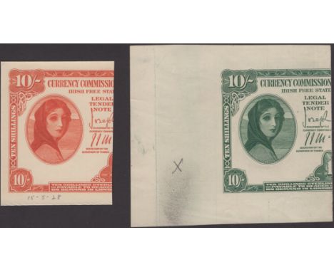 Currency Commission, Irish Free State, partial die proofs for 10 Shillings (2), first orange with ‘15-8-28’ date in pencil, s