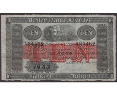 Ulster Bank Limited, £10, 1 January 1914, serial number A34482, manuscript signature of Fullerton low right, minor pinholes, 
