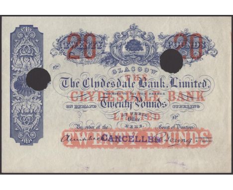 Clydesdale Bank Limited, proof £20, ND (1937-41), no serial numbers, Mitchell and Young signatures, small purple CANCELLED ha