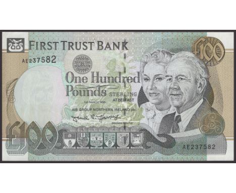 First Trust Bank,  £100, 1 March 1996, serial number AE237582, Harvey signature, light handling, overall uncirculated and sca