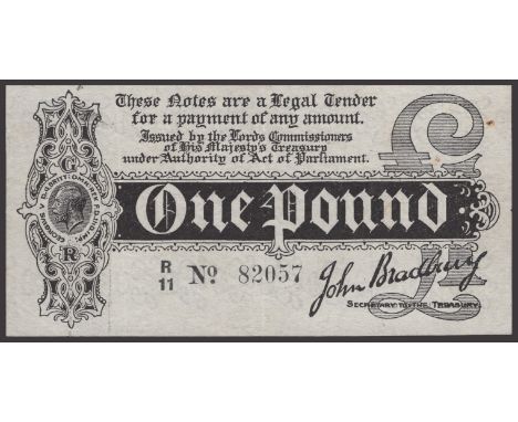 Treasury Series, John Bradbury, £1, 7 August 1914, serial number R/11 82057, staple holes, very fine, a scarce type EPM T3.2 