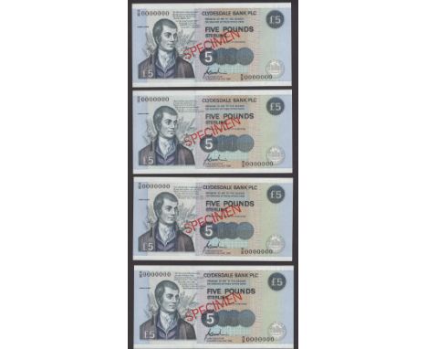 Clydesdale Bank PLC, specimens of all four commemorative £5 (4), 21 July 1996, serial numbers R/B 0000000, Goodwin signature,