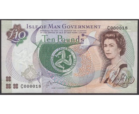 Isle of Man Government, J.Cashen, £10, ND (1991), serial number C000018, Cashen signature, uncirculated and a low number firs