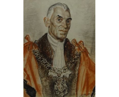Dame Laura Knight RA (Staithes Group 1877-1970): William Hodgson Malcolm - Lord Mayor of Coventry 1948, half length portrait,