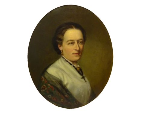 Attrib. Alexander Solomon Hart (British 1806-1881): 'Louisa Anne Miles' - half length portrait, oval oil on canvas unsigned 5