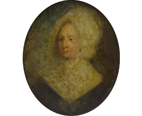 English School (19th century): Bust Portrait of a Lady with White Collar, oval oil on tin plate unsigned 25cm x 21cm Conditio