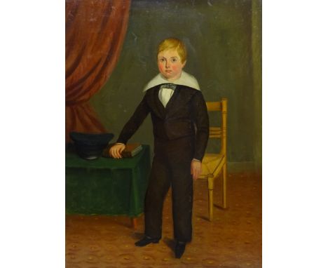 English School (Mid 19th century): Full length Portrait of a Boy, oil on canvas unsigned 59cm x 44cm   Condition Report   Cli