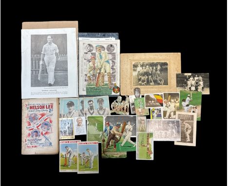 Cricket cards, vintage supplements and antique ephemera, 1890's scraps to postcards, including a 1902 Wrench postcard, and mi