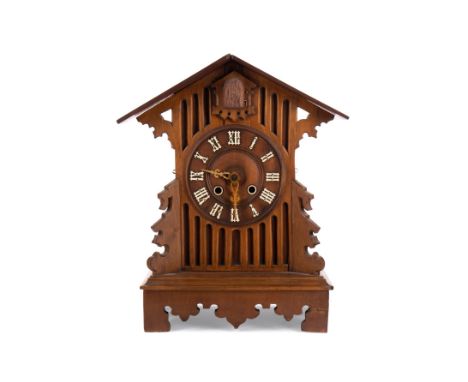 20TH CENTURY SWISS CUCKOO CLOCK, with two train movement, the chapter ring with Roman numerals, contained in an architectural