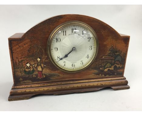 EARLY 20TH CENTURY WALNUT MANTEL CLOCK, retailed by James Ritchie &amp; Son, with one train movement, the silvered dial with 