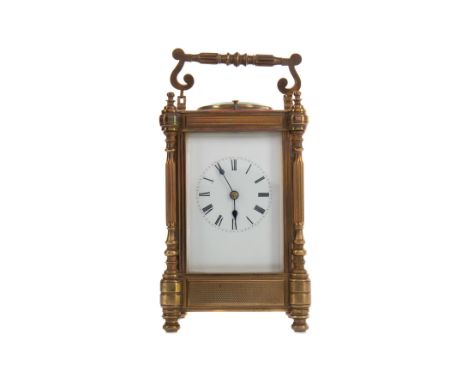 LATE 19TH CENTURY REPEATER CARRIAGE CLOCK, with two train movement, the white enamel dial with Roman numerals, contained in a