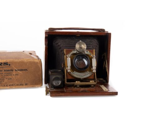 EARLY 20TH CENTURY 'CHALLENGE' PLATE CAMERA, by J. Lizzars, quarter plate, 14cm wide, in original box with plates