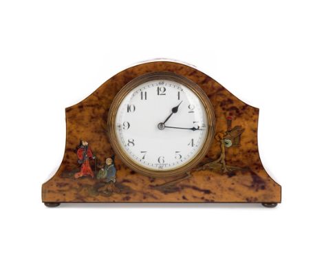 EARLY 20TH CENTURY SIMULATED TORTOISESHELL MANTEL CLOCK with one train movement, the white enamel dial with Arabic numerals, 
